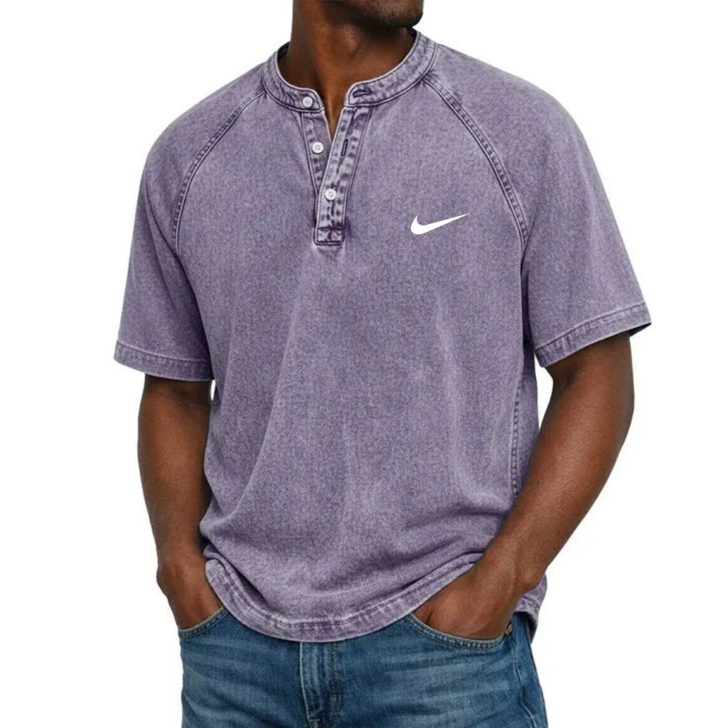 Washed Texture Short Sleeve Henley T-Shirt