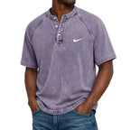 Washed Texture Short Sleeve Henley T-Shirt