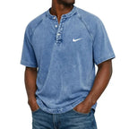 Washed Texture Short Sleeve Henley T-Shirt