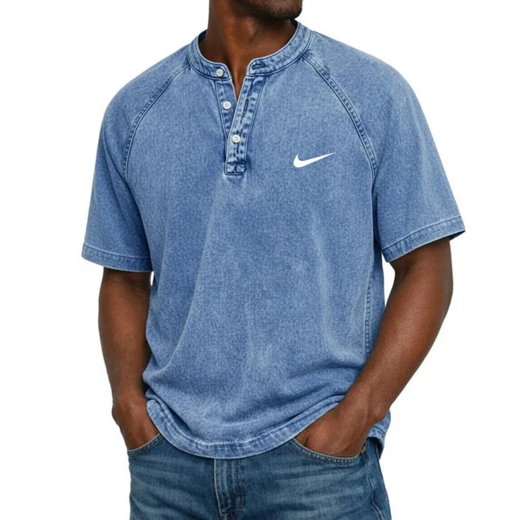 Washed Texture Short Sleeve Henley T-Shirt