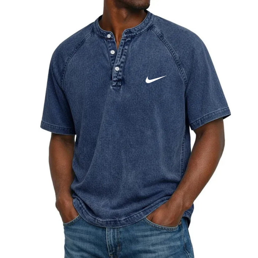 Washed Texture Short Sleeve Henley T-Shirt