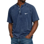 Washed Texture Short Sleeve Henley T-Shirt