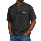 Washed Texture Short Sleeve Henley T-Shirt