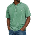 Washed Texture Short Sleeve Henley T-Shirt
