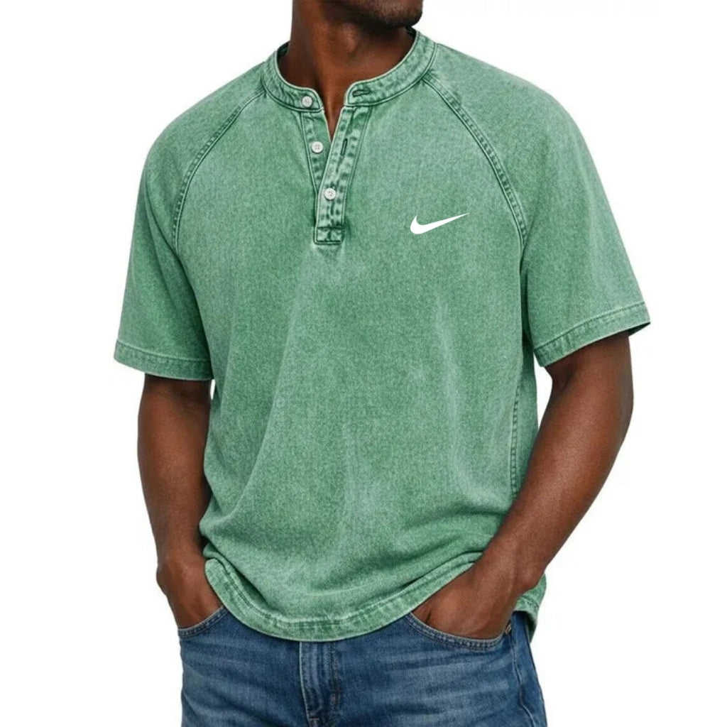 Washed Texture Short Sleeve Henley T-Shirt