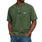 Washed Texture Short Sleeve Henley T-Shirt