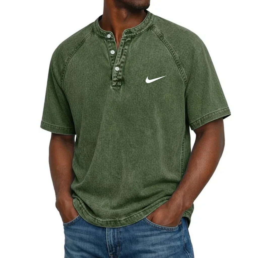 Washed Texture Short Sleeve Henley T-Shirt