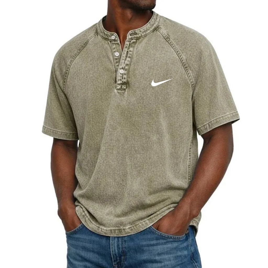 Washed Texture Short Sleeve Henley T-Shirt