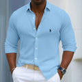 Ribbed Long-Sleeve Button-Up Shirt — Clearance Sale