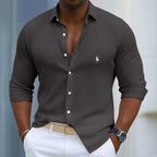 Ribbed Long-Sleeve Button-Up Shirt — Clearance Sale