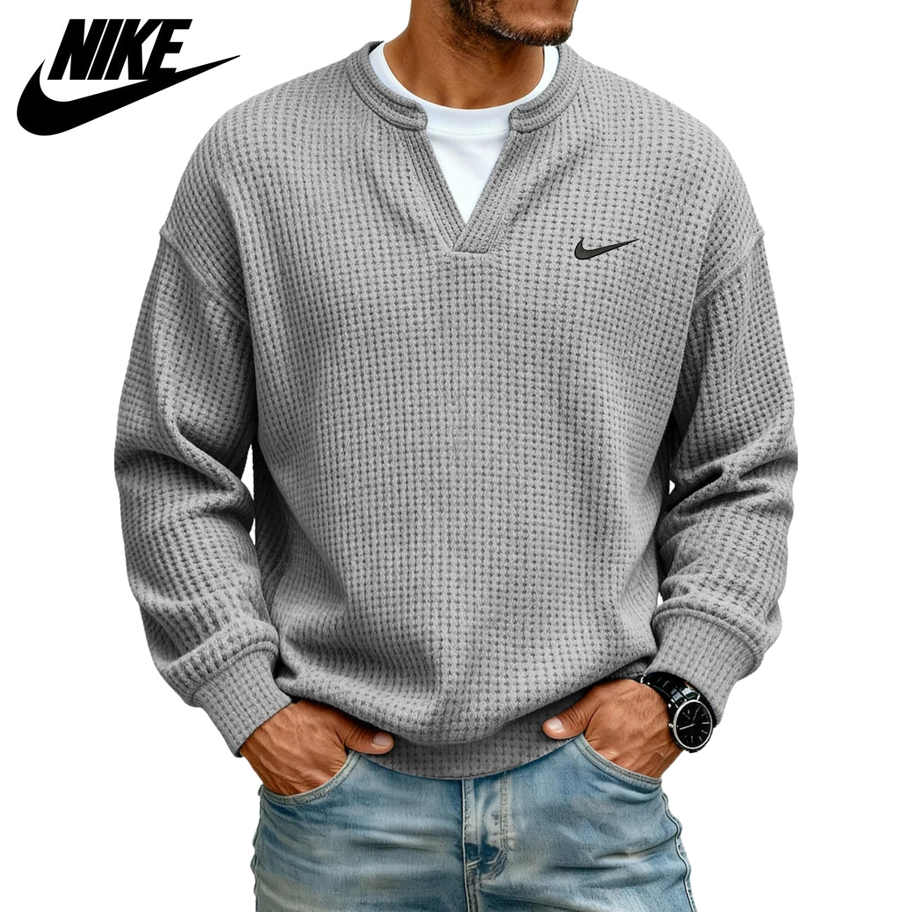 Textured V-Neck Sweatshirt || CLEARANCE SALE